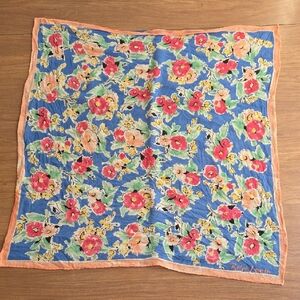 Ralph Lauren Floral Silk Square Scarf in Blue, Pink, Peach
